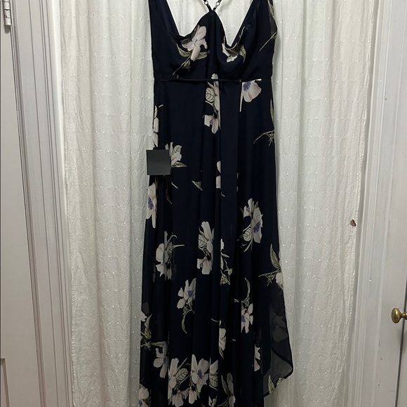 Lulus Dress Small Navy Floral Wrap Frilly Feminine Flirty Romantic Festival NWT - Picture 10 of 16